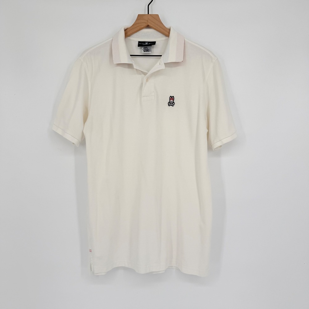 Psycho Bunny Polo Shirt Men XL White Pima Cotton Golf Preppy Sporty Short Sleeve